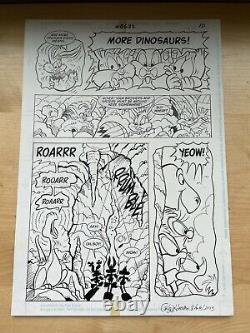 TINY TOONS original comic art BUSTER BABS BUNNY T-REX DINOSAUR ROAR SIGNED 1995