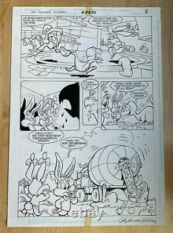 TINY TOONS original comic art BUSTER BABS VEGETARIAN T-REX DINOSAUR 1995 SIGNED