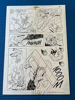 TINY TOONS original comic art DINOSAUR VS PLANE 1995 SIGNED PLUCKY BUSTER BABS