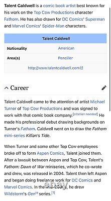 Top Cow Fathom Original Art Sketch By Talent Caldwell 1/1 BAS CBCS 2003 Signed