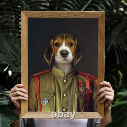 Vintage Soldier Pet Digital Portrait Pet Art Funny Dog Cat Wall Military Art