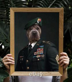 Vintage Soldier Pet Digital Portrait Pet Art Funny Dog Cat Wall Military Art