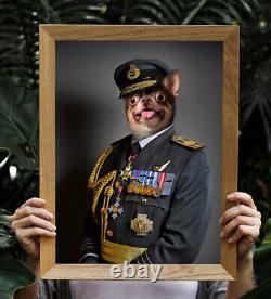 Vintage Soldier Pet Digital Portrait Pet Art Funny Dog Cat Wall Military Art