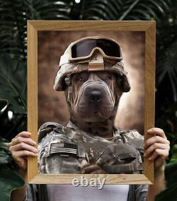 Vintage Soldier Pet Digital Portrait Pet Art Funny Dog Cat Wall Military Art