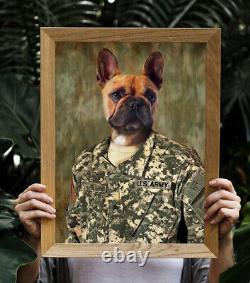 Vintage Soldier Pet Digital Portrait Pet Art Funny Dog Cat Wall Military Art