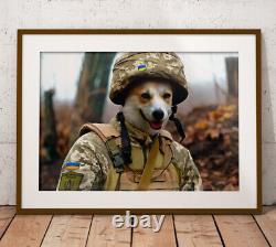 Vintage Soldier Pet Digital Portrait Pet Art Funny Dog Cat Wall Military Art