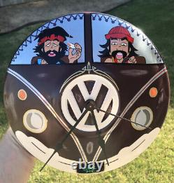 Vwhubcap Clock Cheech&ChongCustom Painted HotRod VWBus VW BugMan cave garage art