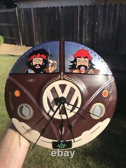 Vwhubcap Clock Cheech&ChongCustom Painted HotRod VWBus VW BugMan cave garage art