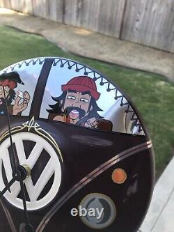 Vwhubcap Clock Cheech&ChongCustom Painted HotRod VWBus VW BugMan cave garage art