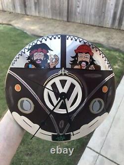 Vwhubcap Clock Cheech&ChongCustom Painted HotRod VWBus VW BugMan cave garage art