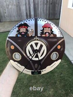 Vwhubcap Clock Cheech&ChongCustom Painted HotRod VWBus VW BugMan cave garage art