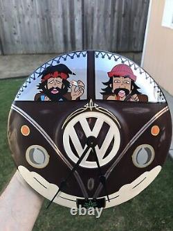 Vwhubcap Clock Cheech&ChongCustom Painted HotRod VWBus VW BugMan cave garage art