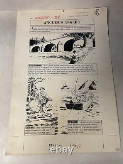 WORLD AROUND US #34 original art 1961 TITLE PAGE FISHING ANGLERS GLANZMAN