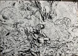 X-Men / Avengers Double Page Spread Splash Original Art By Joe Bennett Sketch