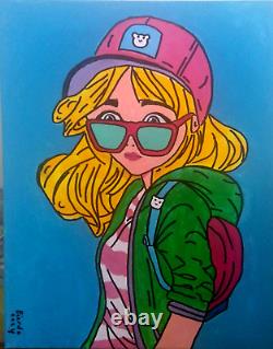 Young Girl#3 Anime Cartoon Style Pop Art Original Acrylic Painting 16x20 Inches