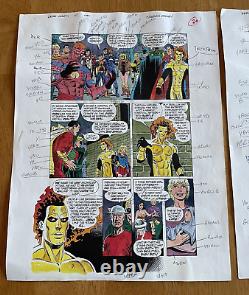 ZERO HOUR #0 ART original COLOR GUIDE 1994 2 pgs PARALLAX DEFEATED BATMAN TITANS